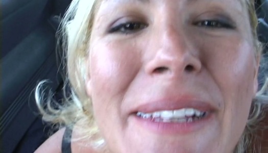 Funny blonde milf Renee has sexy fun with dick in the van porn pics