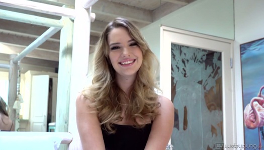 Adorable babe Kenna James gives an interview after taking part in hot lesbian scene porn pics