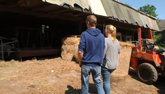 Chubby village chick Frosya fucks one skinny dude in the hay porn pics