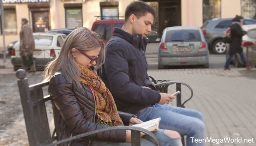 Nerdy four eyed blonde Herda Wisky is having sex with barely known guy porn pics