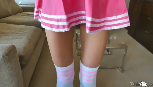 Slim petite cheerleader Paisley Rae guzzles a thick hard penis and gets her muff stretched porn pics