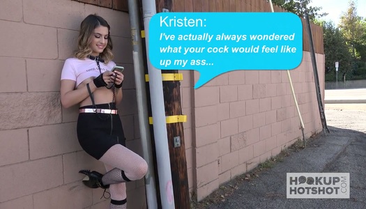 Slutty chick Kristen allows one stranger to push a dick in her gaped anus porn pics