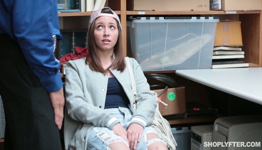 Shoplifting cute girl Hayden Hennessy gets her pussy punished in the back room porn pics