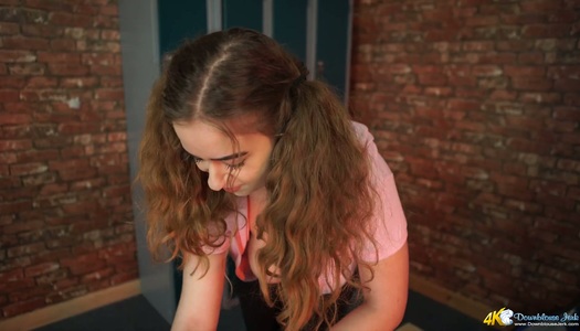 Curly red head Lara shows off her huge natural boobs porn pics