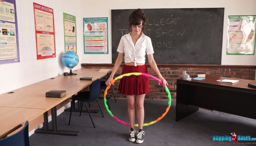 Naughty student Kate-Anne is hula hooping and stripping porn pics
