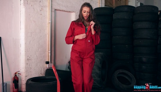 Captivating and sex-appeal babe Jemma gets naked in the tire store porn pics