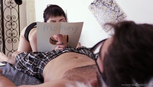 Young step mommy Audrey Noir gives a birthday blowjob to her step son porn pics