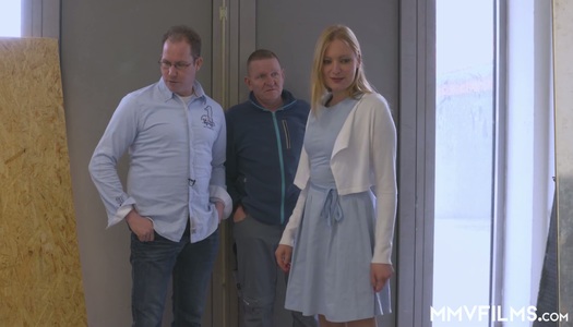 Young blonde Kitty Blair is fucked by two old and insatiable dudes porn pics