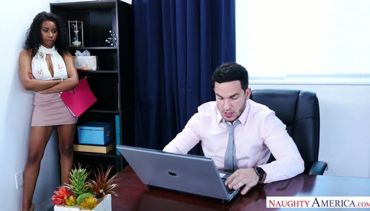 Big tittied ebony Jenna Foxx takes a white dick in her whorish twat porn pics