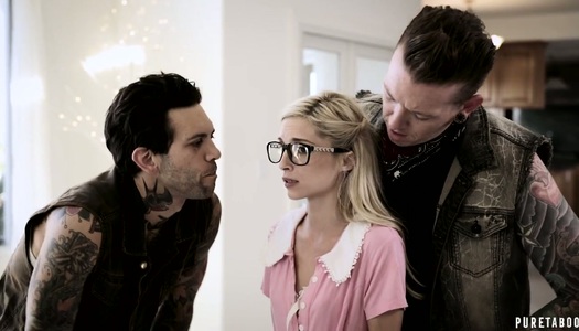 Petite blonde in glasses Piper Perri gets facial after hardcore gangbang porn pics