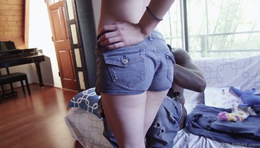 Pigtailed skinny chick Ember Stone gets her pussy blacked and stretched porn pics