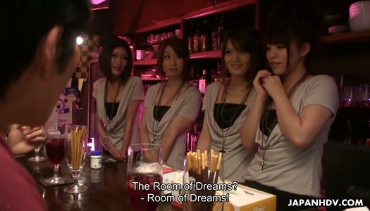 Four Asian bartenders invite clients into Dream Room for dirty orgy porn pics