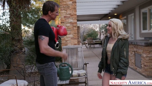 Young blonde Valerie White is having sex fun with elder neighbor porn pics