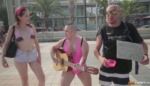 Playful chick Liz Rainbow hooks up with two kinky and perverted dudes porn pics