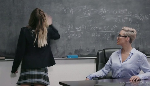 Strict teacher in glasses Ryan Keely gets her pussy licked by sizzling college chick porn pics