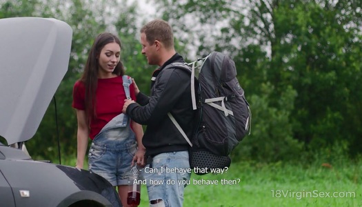 Brunette gives a blowjob and gets her pussy fucked outdoor porn pics