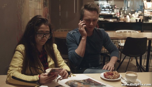 Nerdy brunette in glasses Little Candy is fucked hard by horny guy porn pics