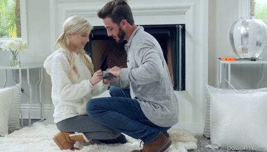 Petite blonde Piper Perri is making love with her new boyfriend by the fireplace porn pics