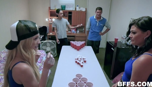 Three insatiable nasty chicks are fucked by horny guys at the party porn pics