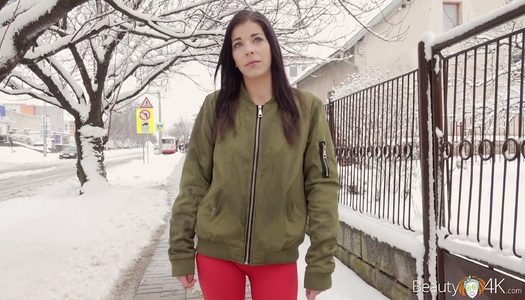 Slutty chick in ripped yoga pants Bea C is fucked and creampied by one kinky dude porn pics