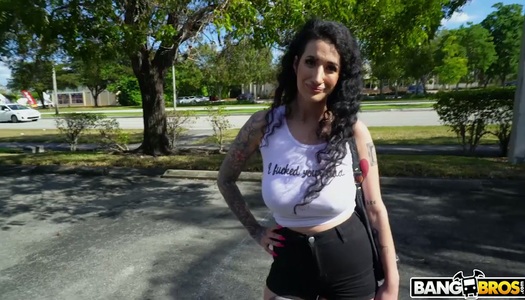 Bitch with tattooed back Arabelle Raphael is fucked anally after steamy blowjob and titjob porn pics