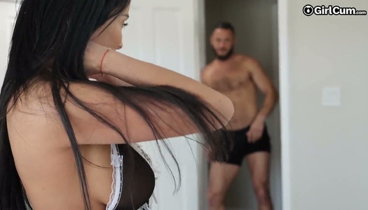 Tanned sexpot in fishnet stuff is fucked missionary and doggy by stud porn pics