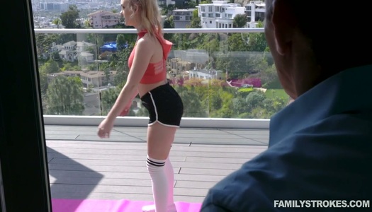 Slutty stepdaughter Natalie Knight teases with yummy pussy in ripped shorts porn pics