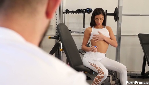Fitness chick Emily Willis is having crazy sex fun with coach at the gym porn pics