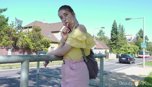 Charming student Alita Angel gives a blowjob and gets her slit nailed porn pics