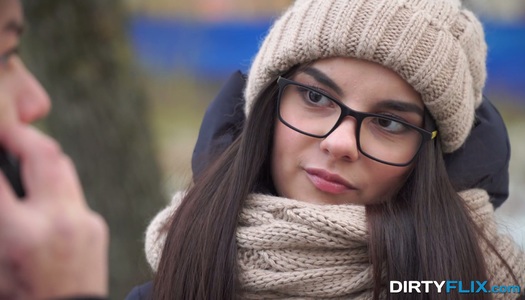 Shy nerdy brunet Bell Knock gives a blowjob and gets laid on the first date porn pics