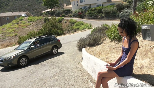 Small tittied ebony teen Jada Doll gives a blowjob and gets fucked outdoor porn pics