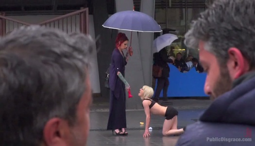 Complete whore Silvia Rubi is undressed and humiliated in public porn pics