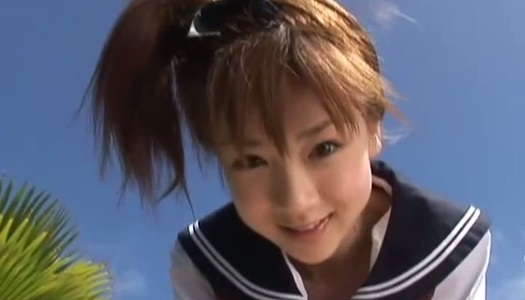 Japanese teen Aki Hoshino plays outside in the sailor outfit porn pics