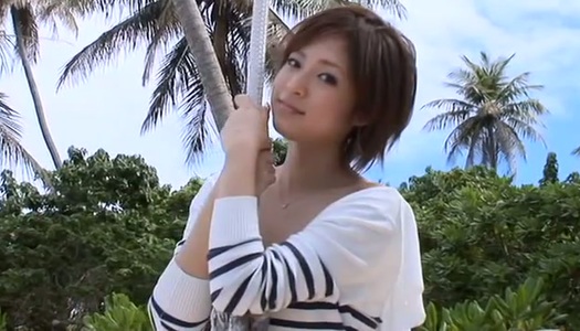 Giggling chick Miyu Oriyama walks along the beach and shows her splendid body porn pics
