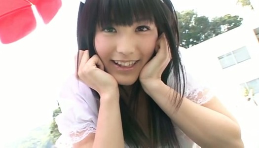 Brunette teen Yuri Hamada plays a horny waitress in sexy dress porn pics