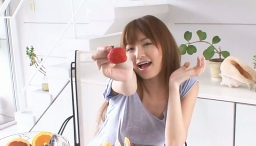 Captivating Japanese model Saori Yoshikawa eats strawberry porn pics