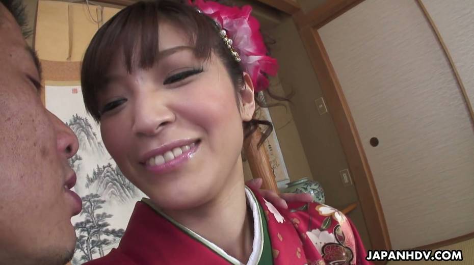 Seductive Japanese girl in kimono Yuria Tominaga gets her pussy finger fucked and licked - 4. pic