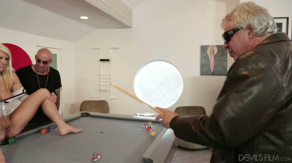 Full bodied blonde masturbating with big dildo on a pool table - 8. pic