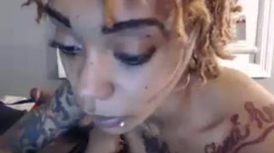 Tattooed curly slut sucking juicy cock in amateur sex video - 12. pic