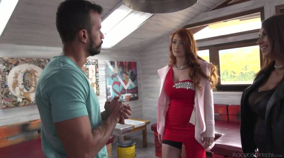 Hot blooded red head Ayda Swinger and her nasty GF fuck one horny stud - 3. pic