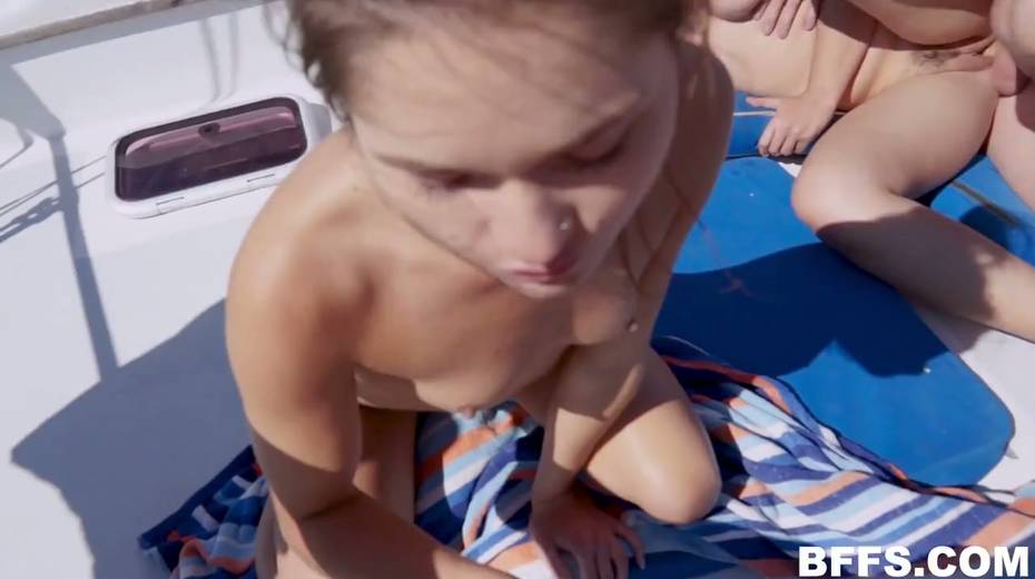 One rick dude fucks three pretty hot young chicks on a yacht - 15. pic