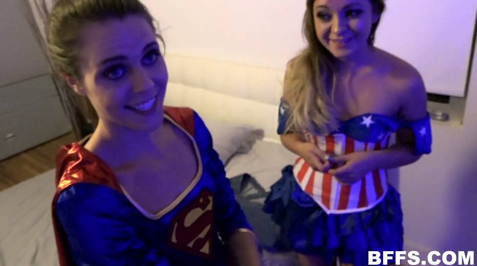 Sexy chick in Wonder Woman outfit and her GF fuck one hot blooded dude - 4. pic