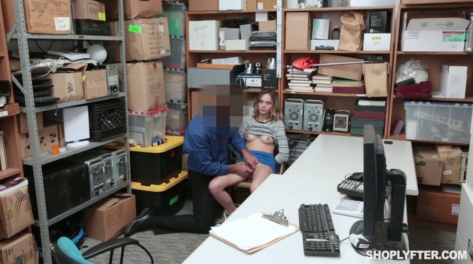 Shoplifting blondie Aften Opal gets her mouth and pussy fucked in the back room - 5. pic