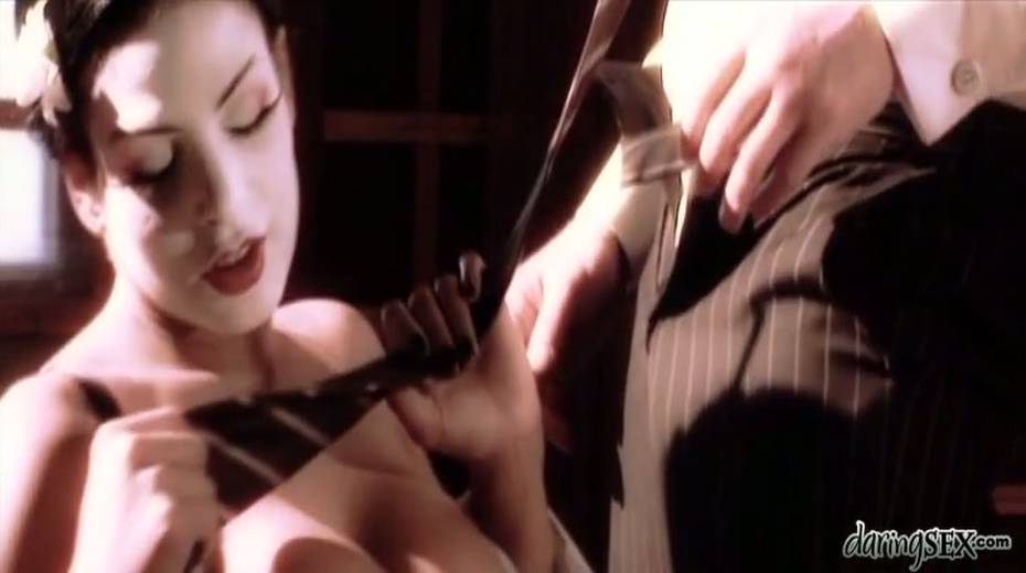 Bald headed master and two sexy geisha babes are having threesome fuck - 2. pic