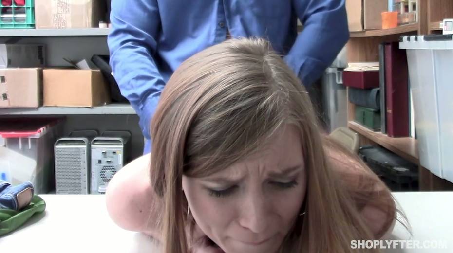 Shoplifting girl Ava Parker gets her pussy fucked right on the table in the back room - 18. pic