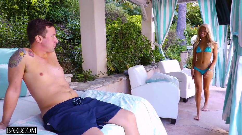 Well endowed stud fucks petite blonde Elsa Jean by the poolside - 4. pic