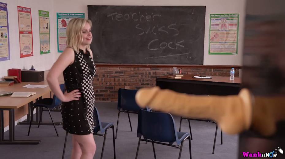 Naughty teacher Anna Belle is playing with her suction cup dildo - 2. pic