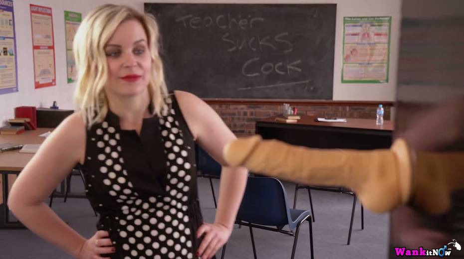 Naughty teacher Anna Belle is playing with her suction cup dildo - 3. pic