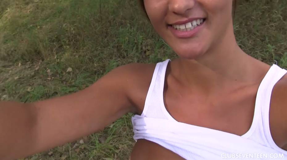 Young 19 yo chick Naomi Bennet is playing with her favorite sex toy outdoor - 3. pic