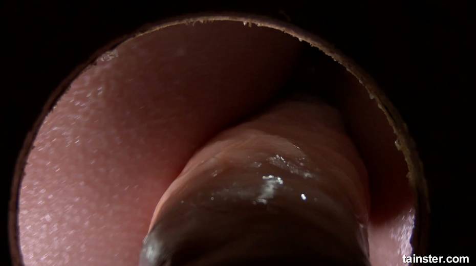 Clothed bitch goes wild in the glory hole room and smears sperm all over her body - 12. pic
